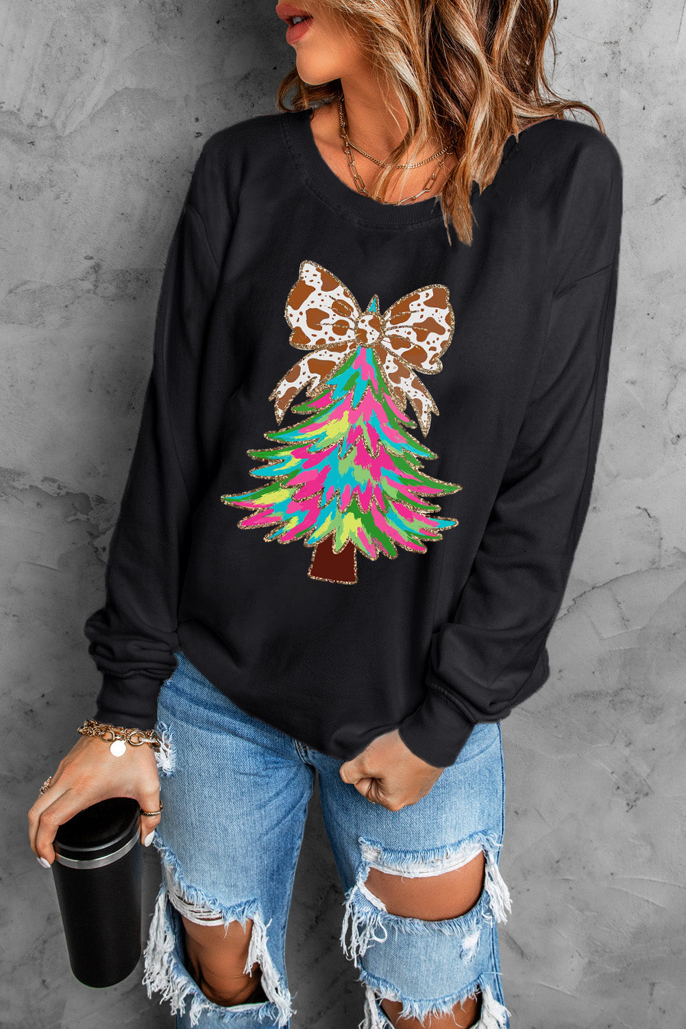 Black Bowknot Christmas Tree Sweatshirt