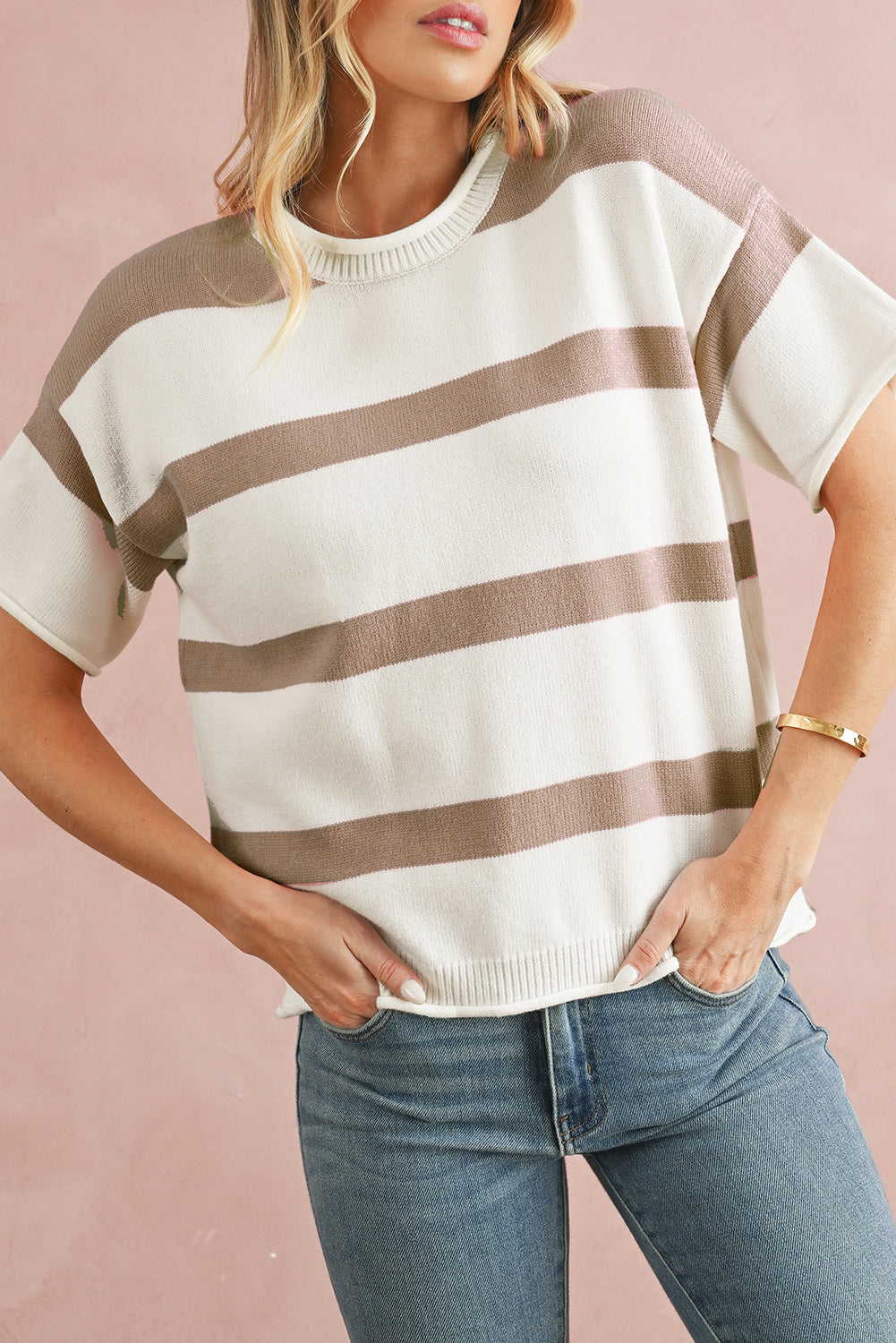 Khaki Striped Knitted Top