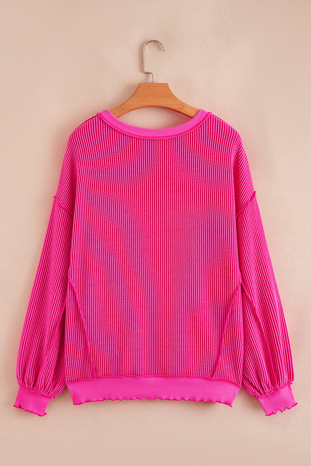 Pink Ribbed Merry Christmas Sequins Top