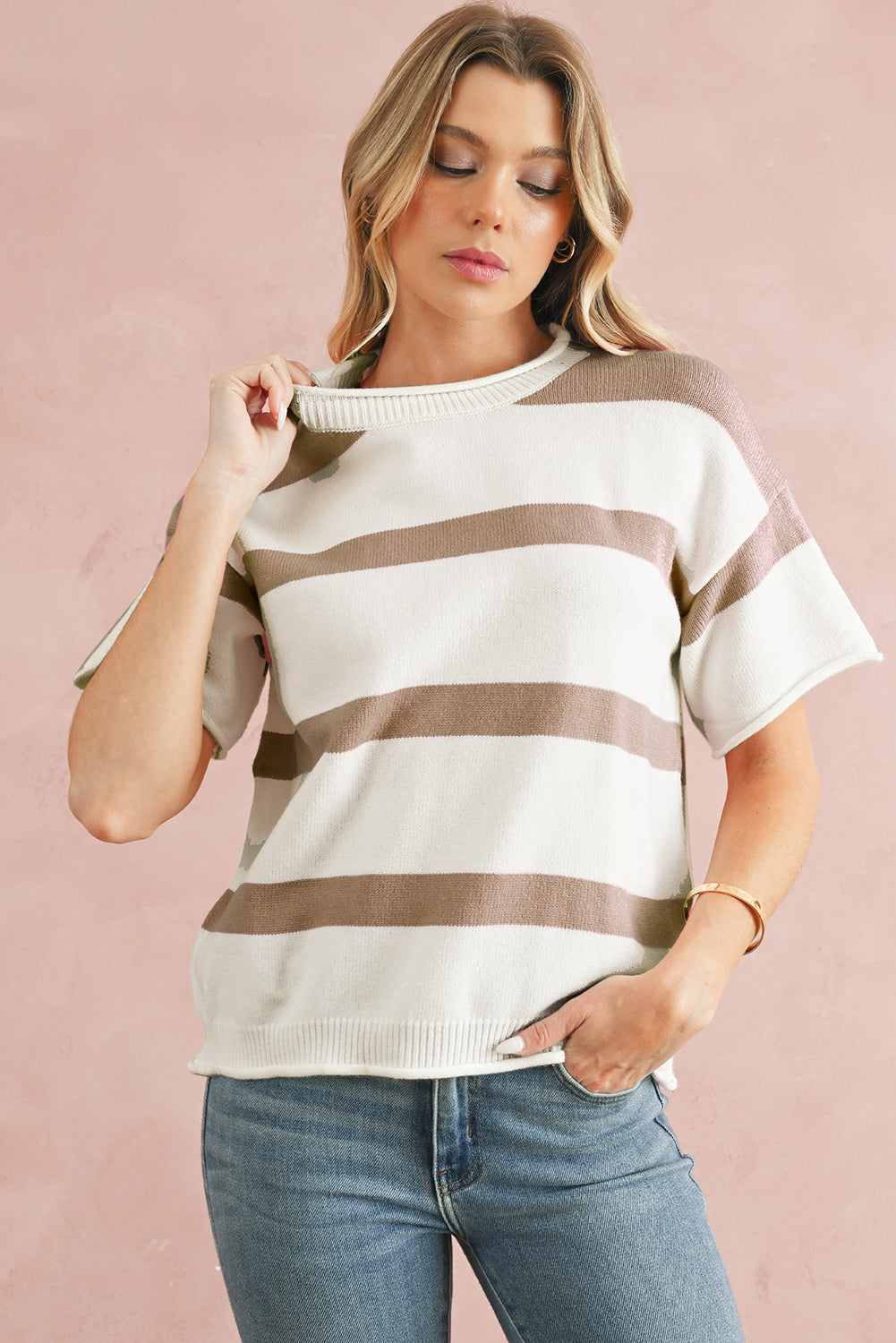 Khaki Striped Knitted Top