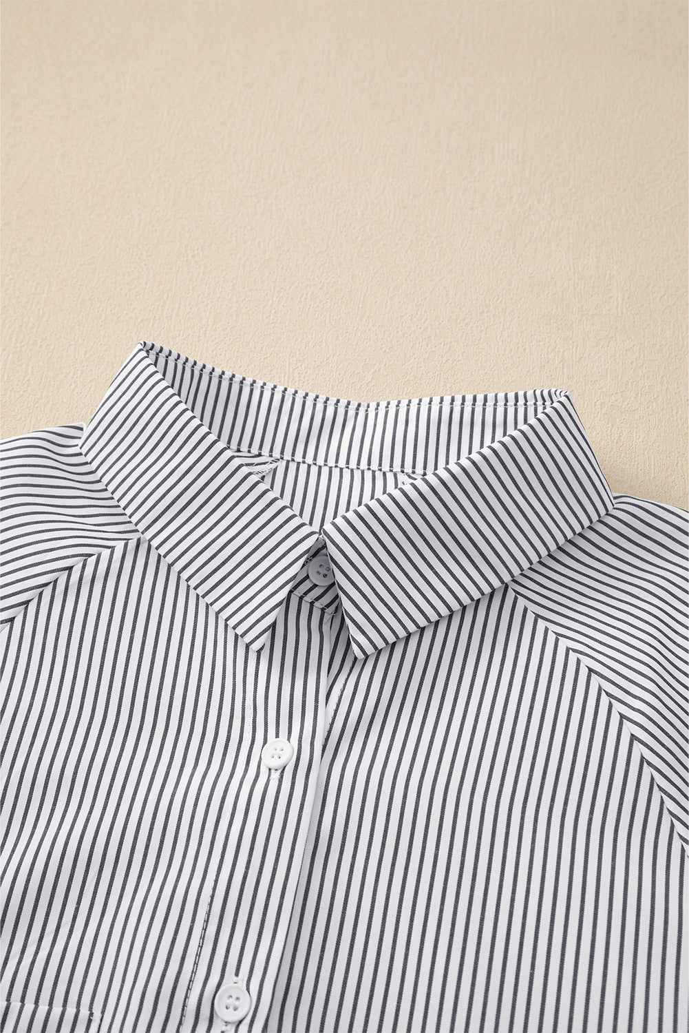 Black Striped Shirred Cuffs Shirt