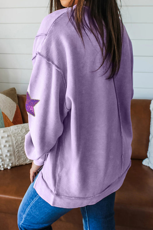 Lavendula Mardi Gras Holiday Sequined Star Patched Patterned Top