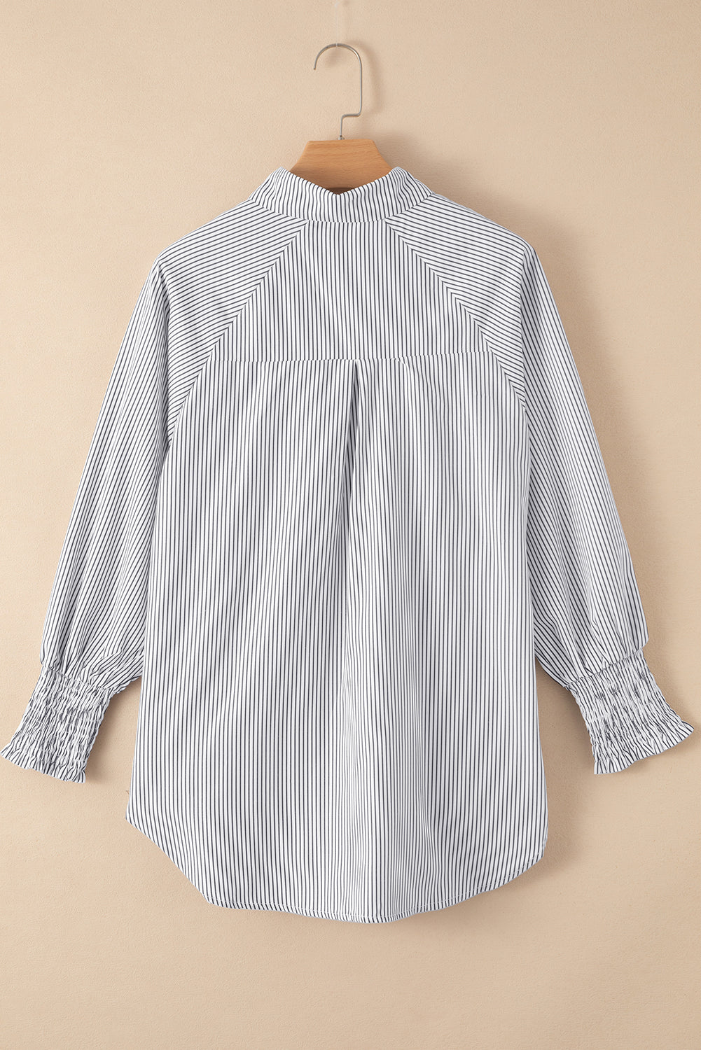 Black Striped Shirred Cuffs Shirt