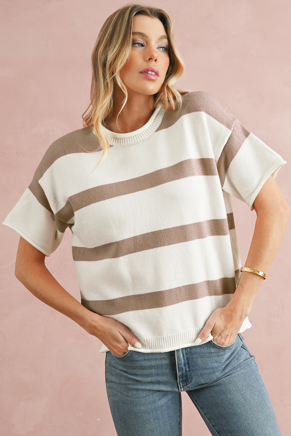 Khaki Striped Knitted Top