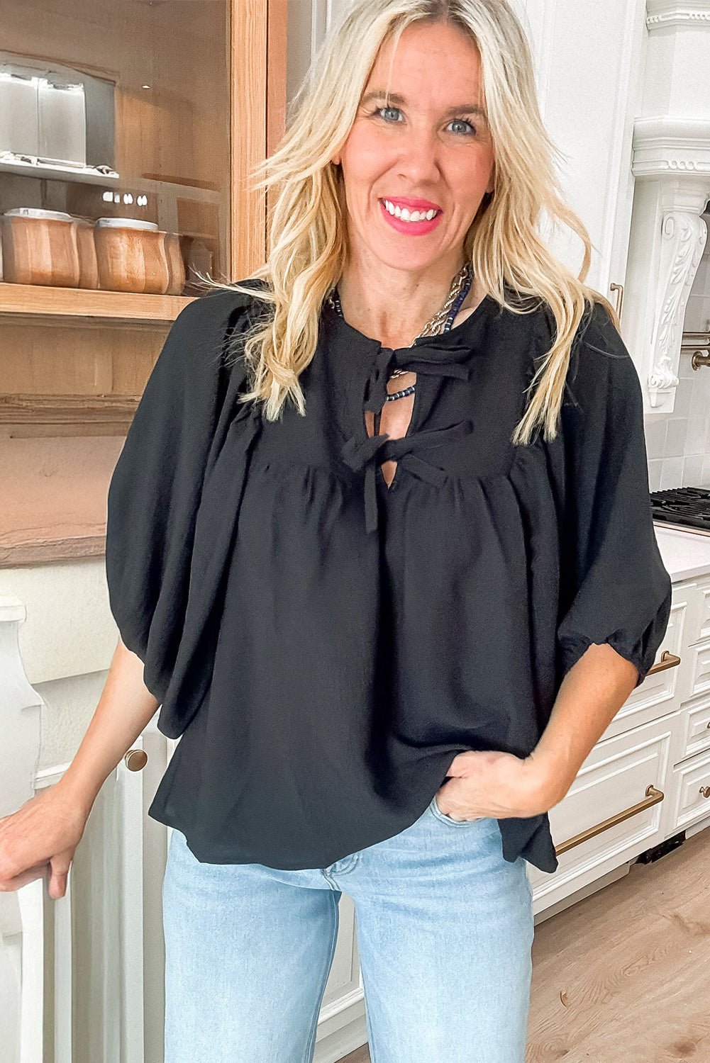 Black Bow Tie Blouse