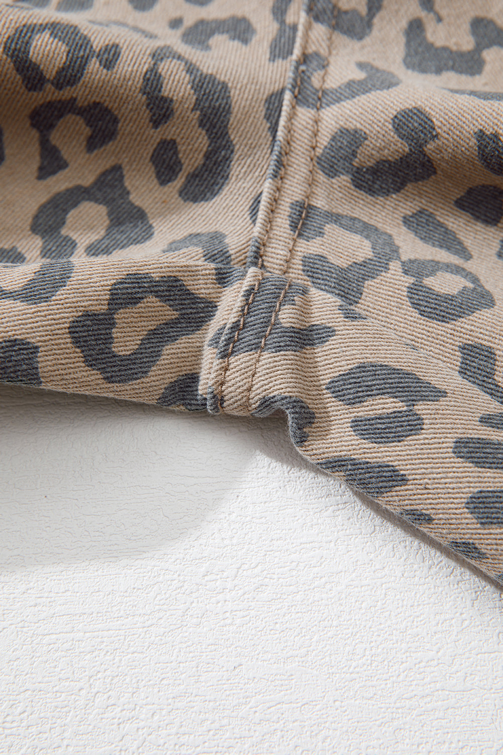 Khaki Leopard Printed Drawstring Elastic Waistband Pocketed Barrel Jeans