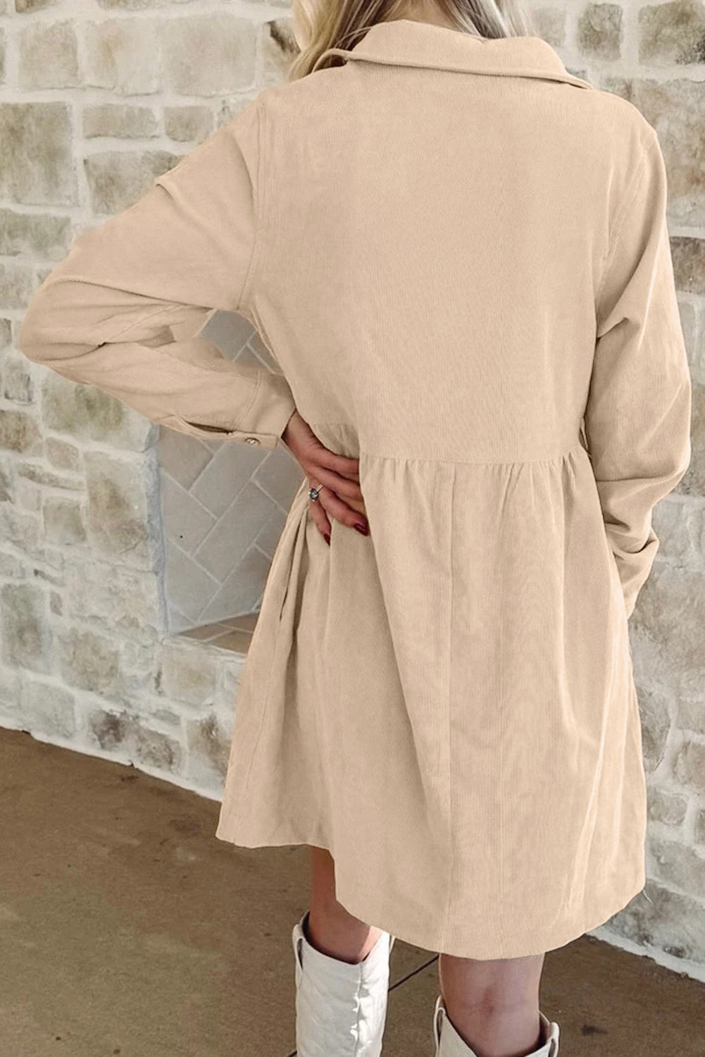 Oatmeal Corduroy Collared Mini Dress