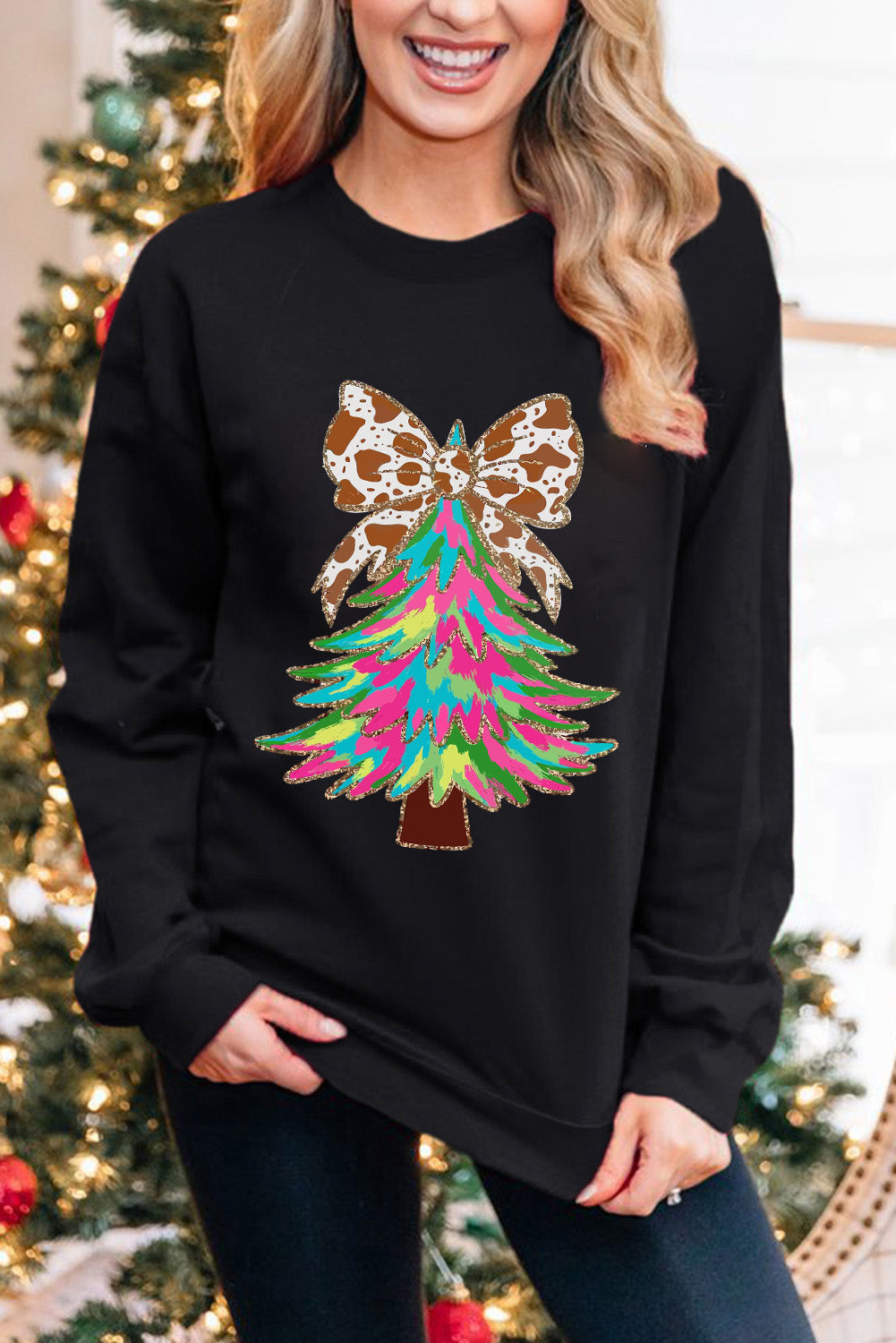 Black Bowknot Christmas Tree Sweatshirt