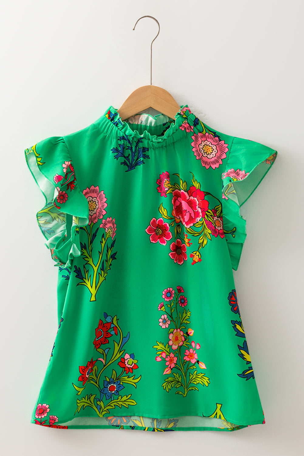 Green Floral Frill Blouse
