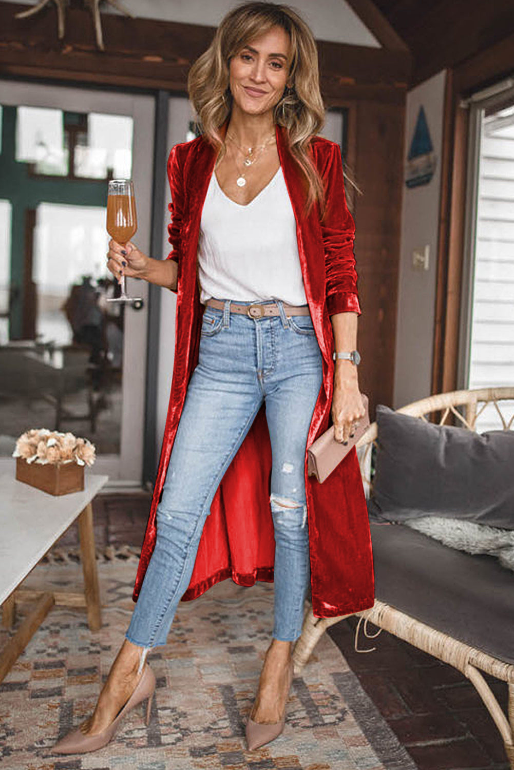 Red Velvet Open Front Duster