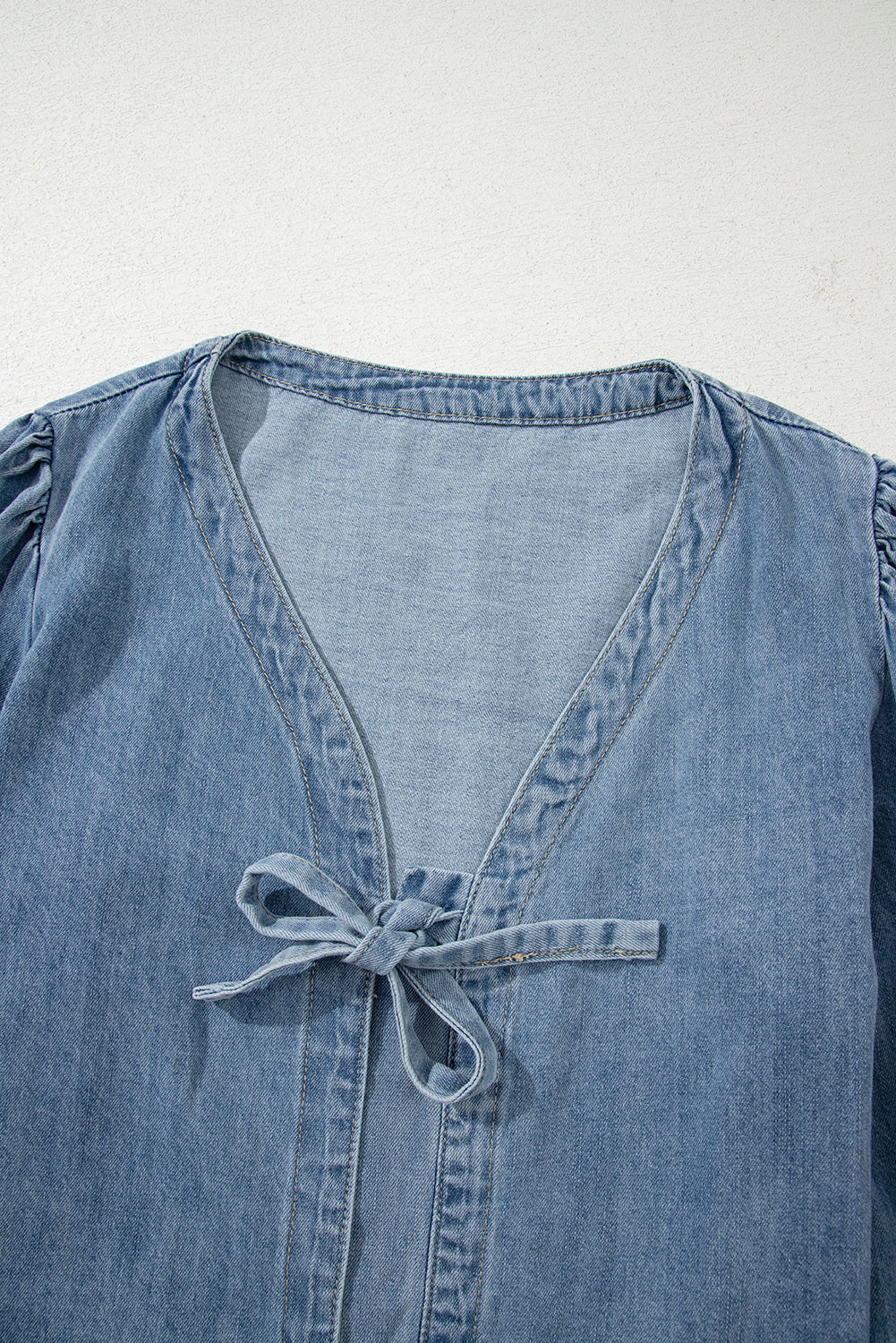Blue Bow Tie Denim Top