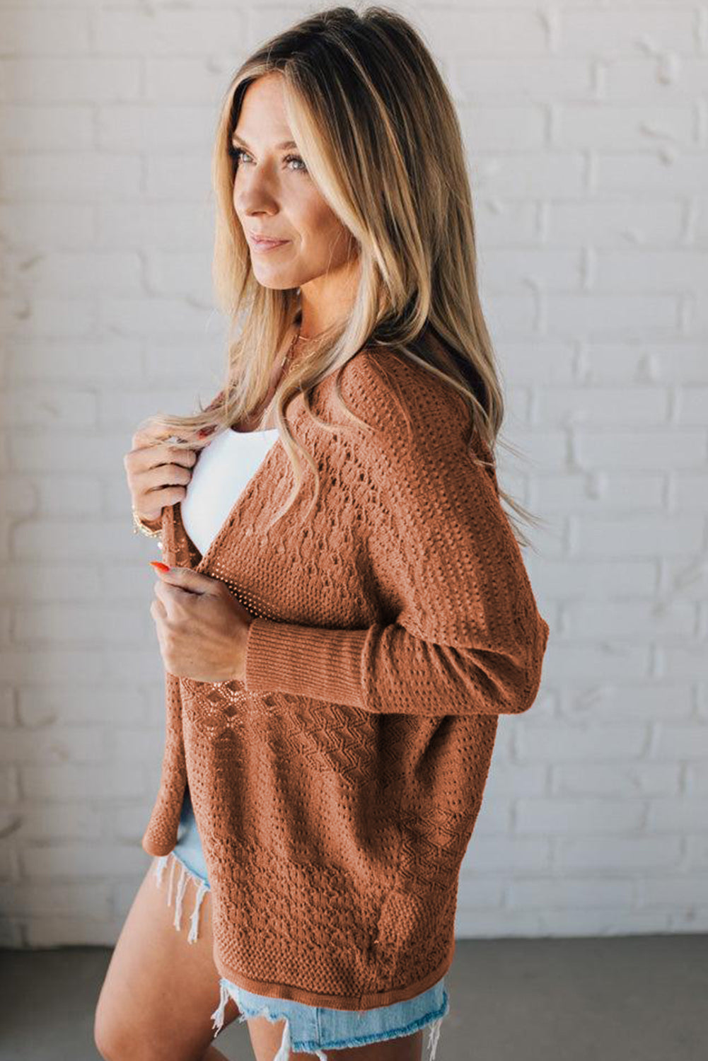 Rust Pattern Hollow Knit Cardigan