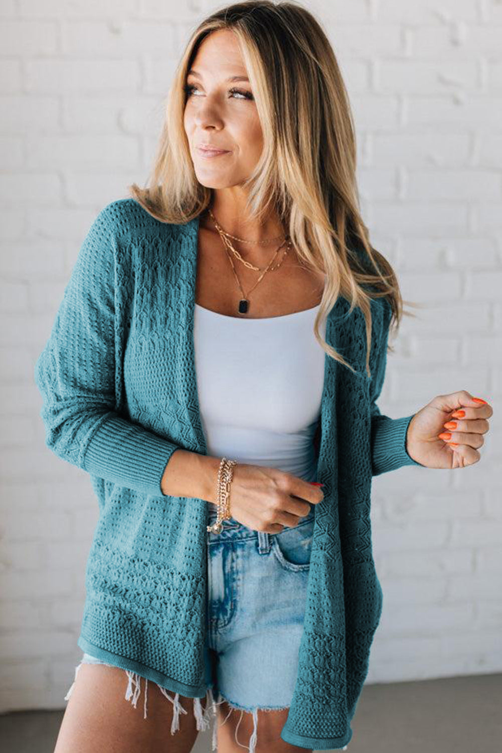 Blue Hollow Knit Cardigan
