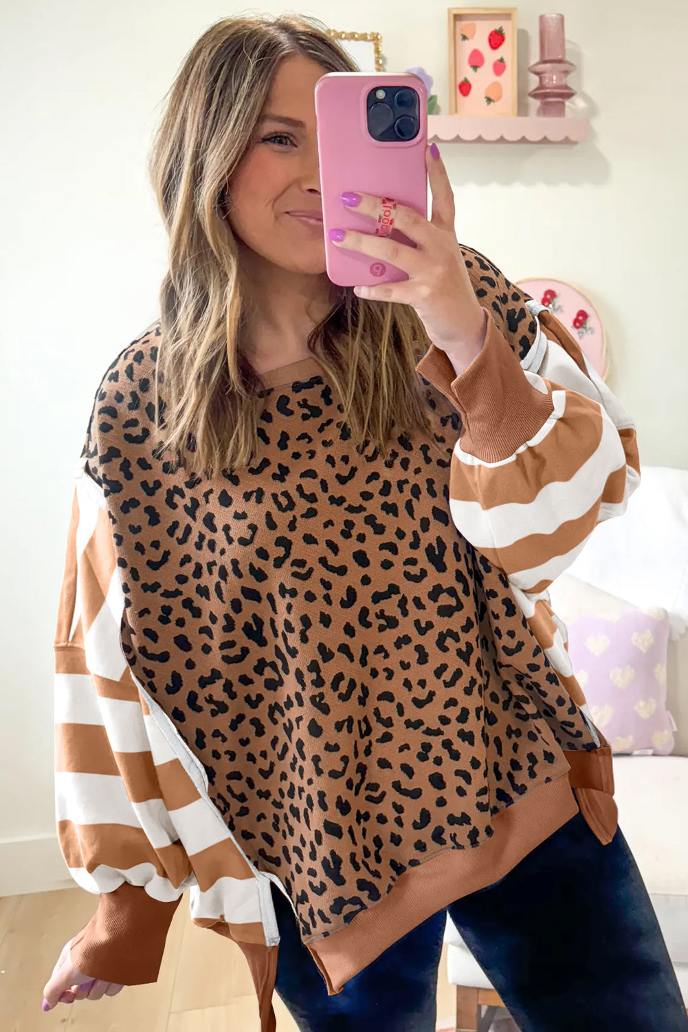 Khaki Striped Leopard Sweatshirt