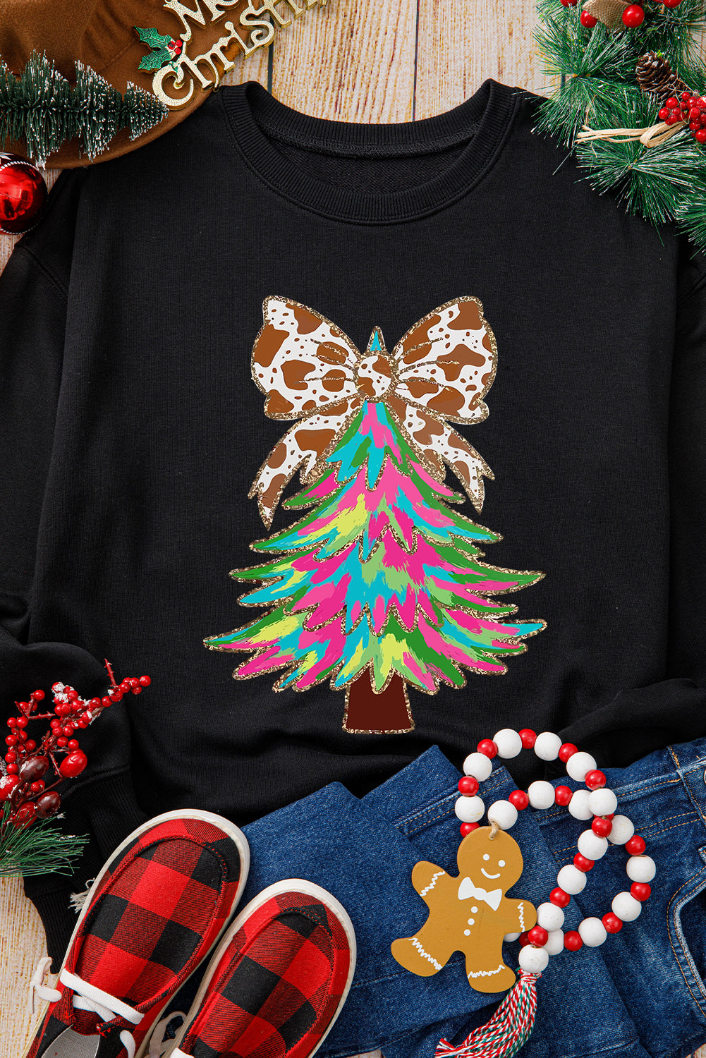 Black Bowknot Christmas Tree Sweatshirt