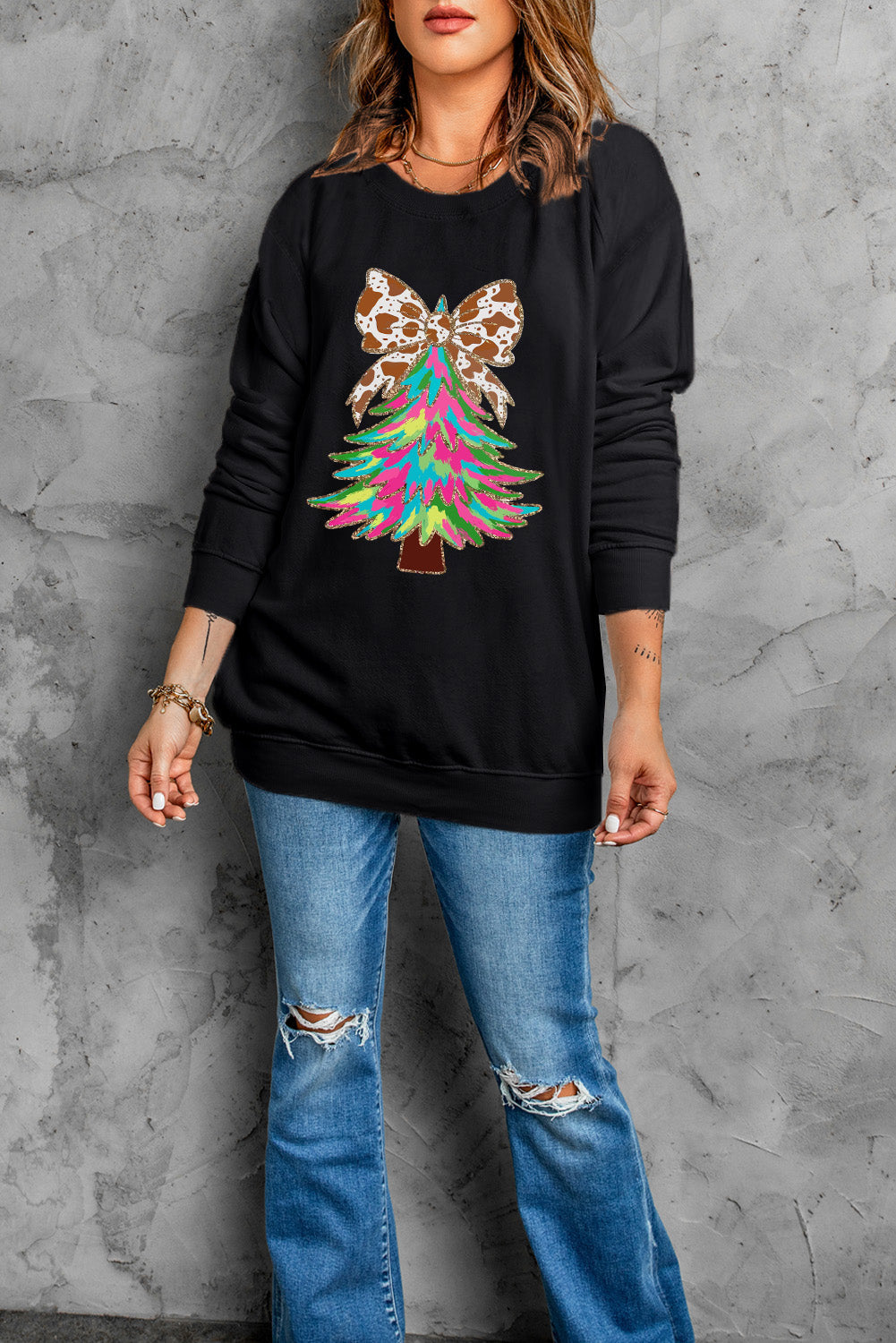 Black Bowknot Christmas Tree Sweatshirt