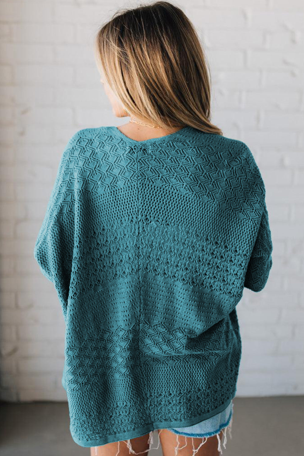 Blue Hollow Knit Cardigan