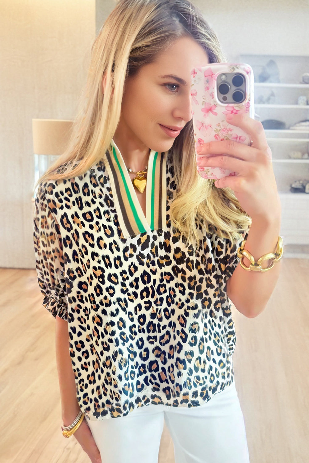 Pop of Color Leopard Print Blouse
