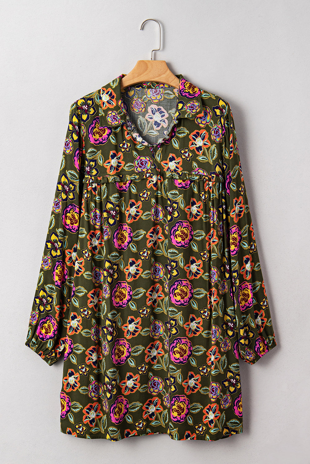 Green Floral Print Sleeve Mini Dress