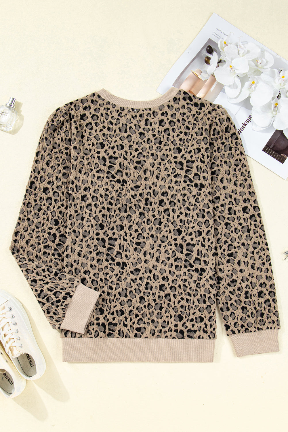 Khaki Leopard Ribbed Top Curvy