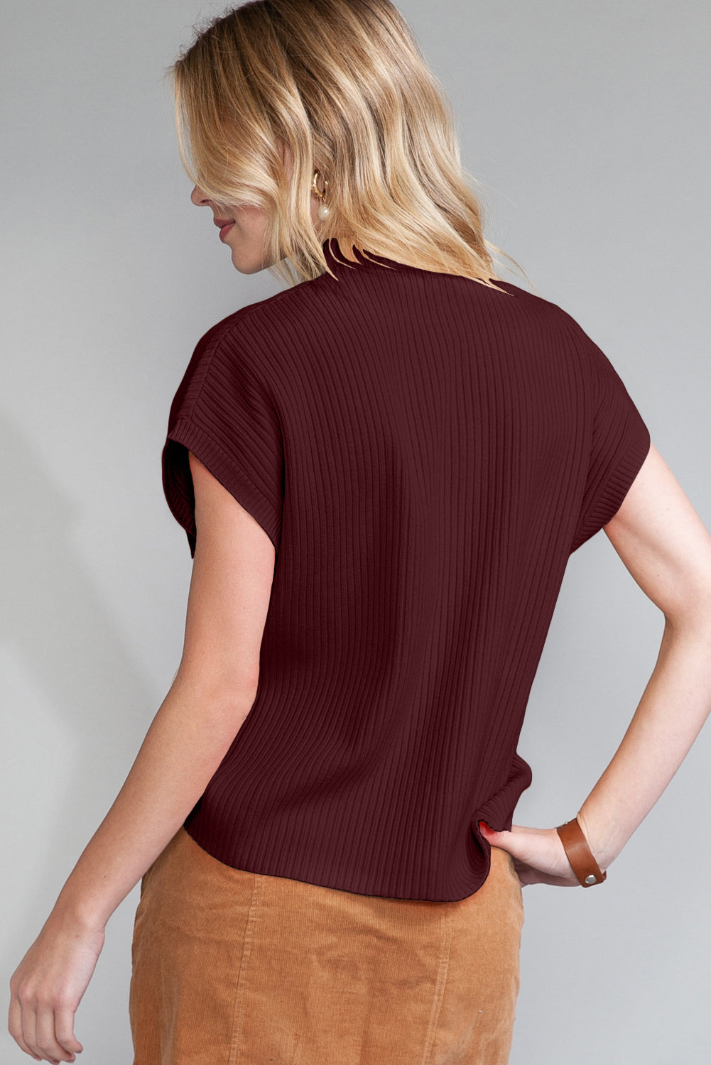 Deep Red Pocket Ribbed Sweater