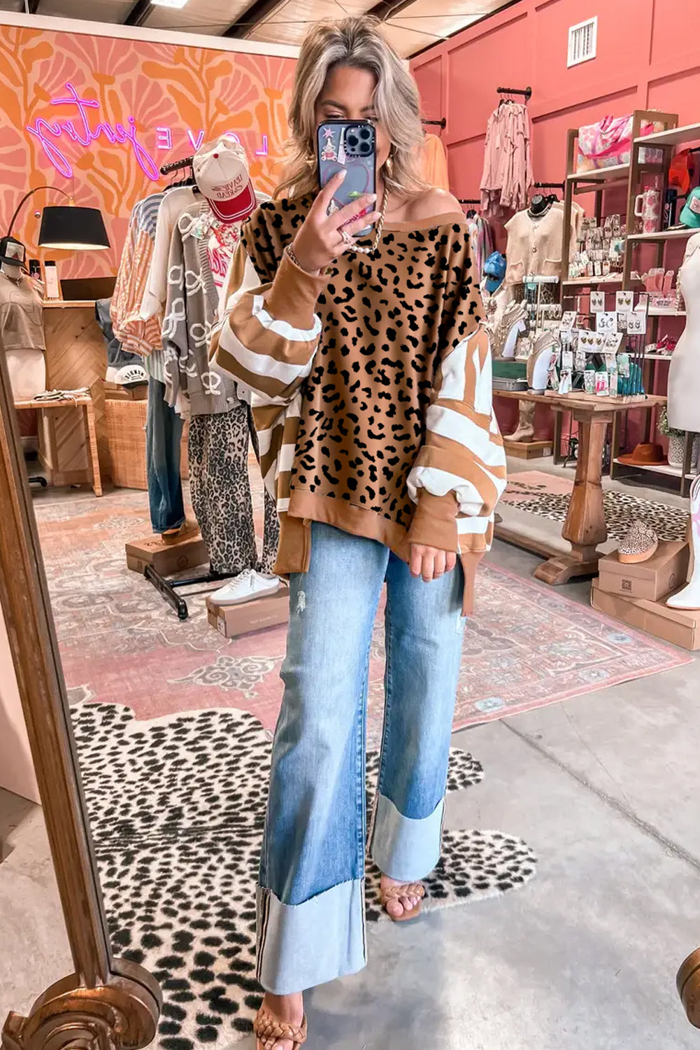 Khaki Striped Leopard Sweatshirt