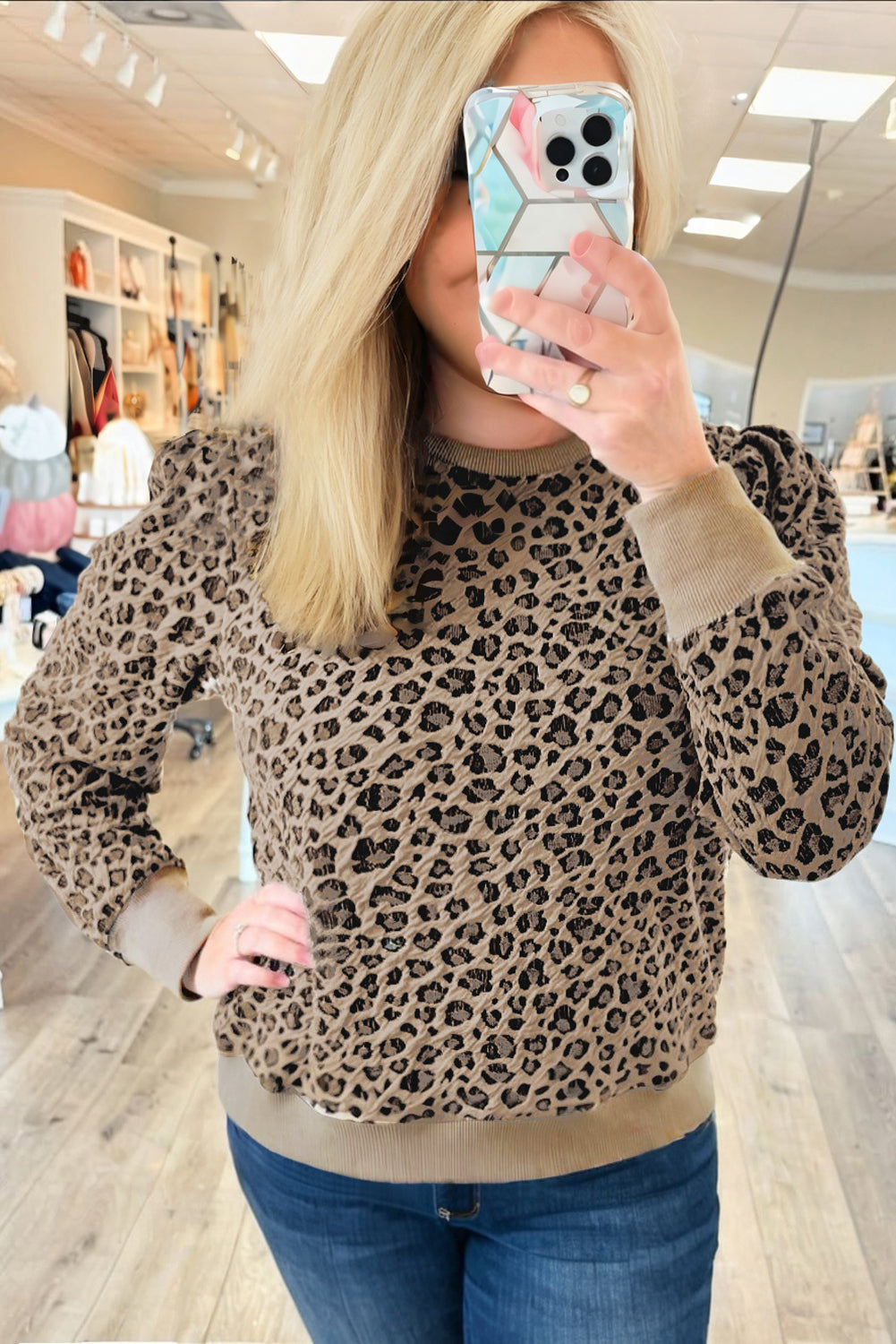 Khaki Leopard Ribbed Top Curvy