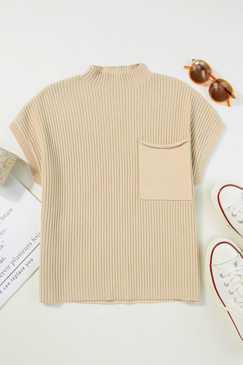 Oatmeal Pocket Ribbed Sweater