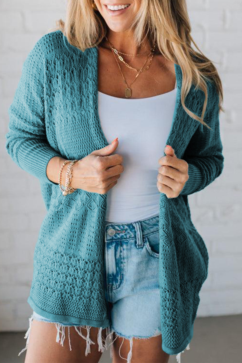 Blue Hollow Knit Cardigan