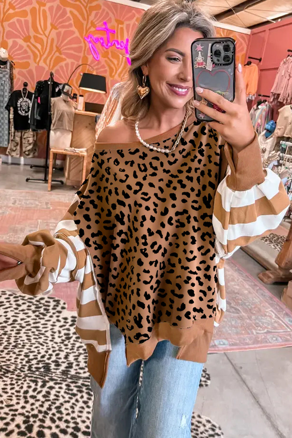 Khaki Striped Leopard Sweatshirt