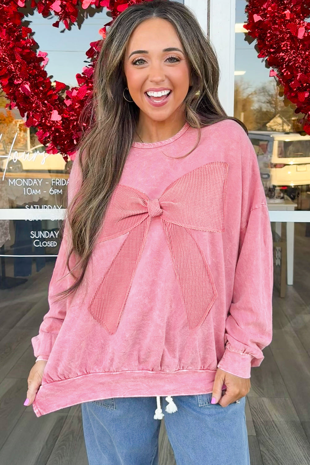 Pink Mineral Wash Bow Sweatshirt