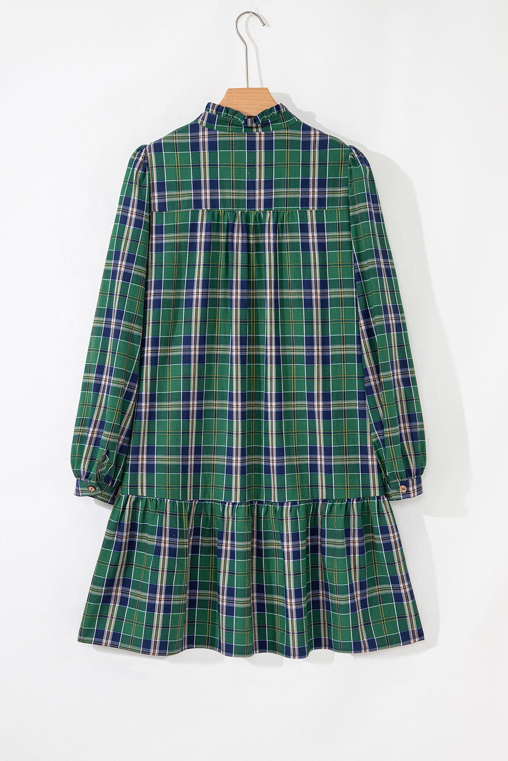 Green Plaid Frill Neck Mini Dress