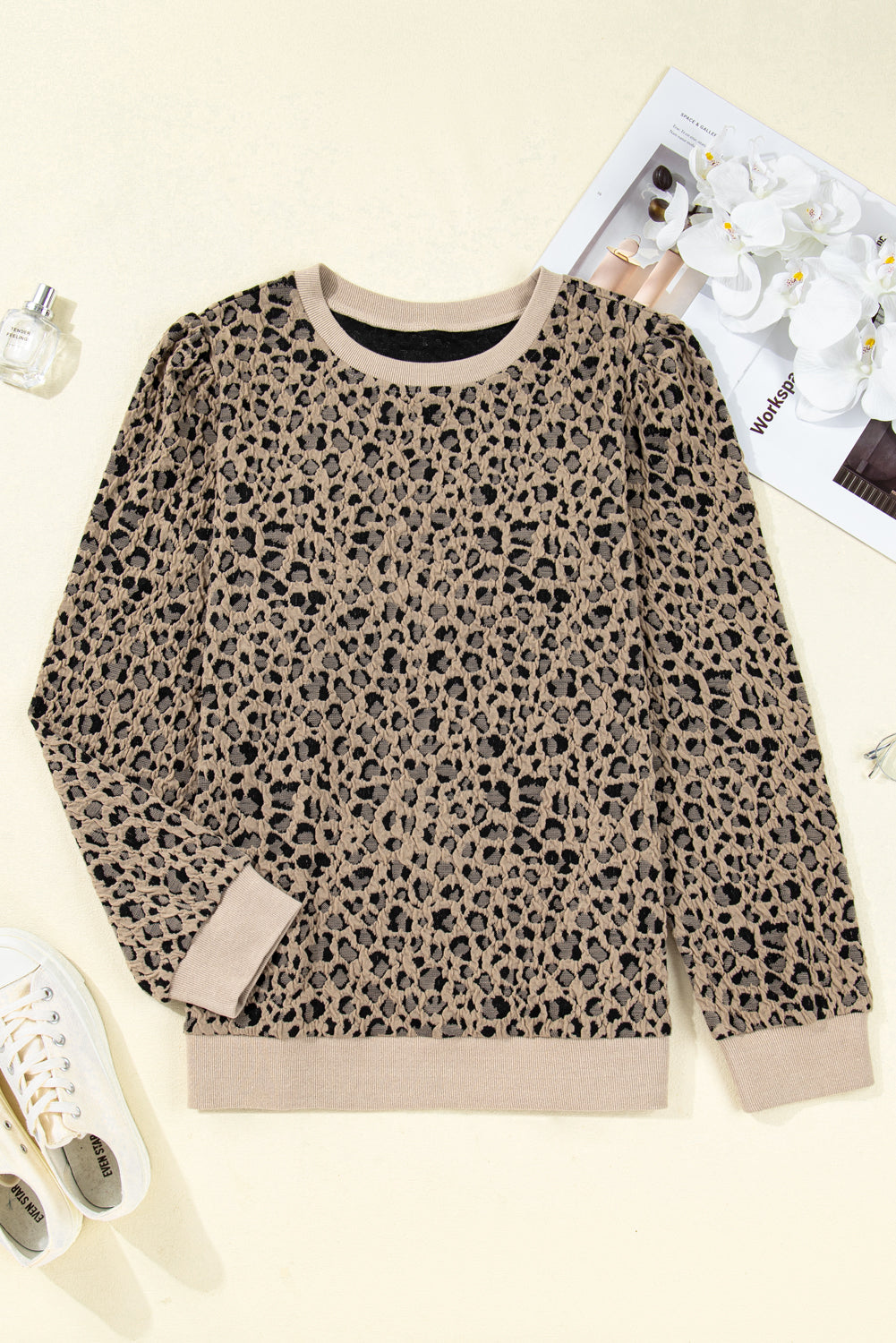 Khaki Leopard Ribbed Top Curvy