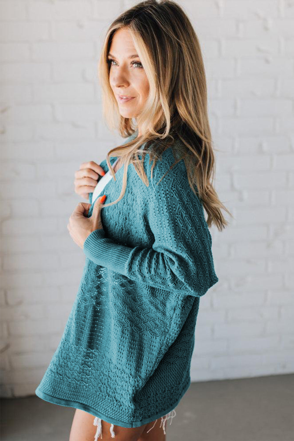 Blue Hollow Knit Cardigan
