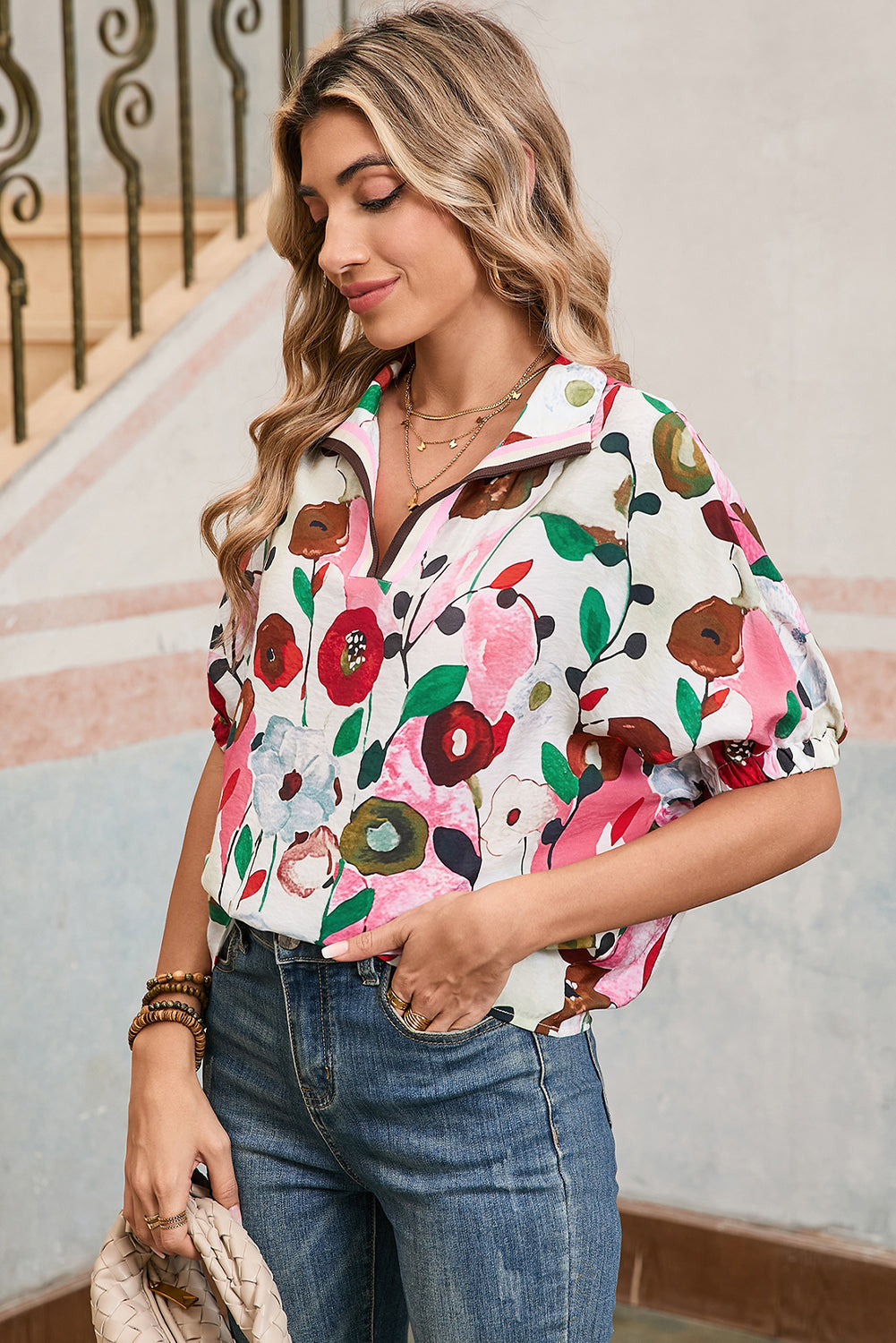 Pink Floral Blouse