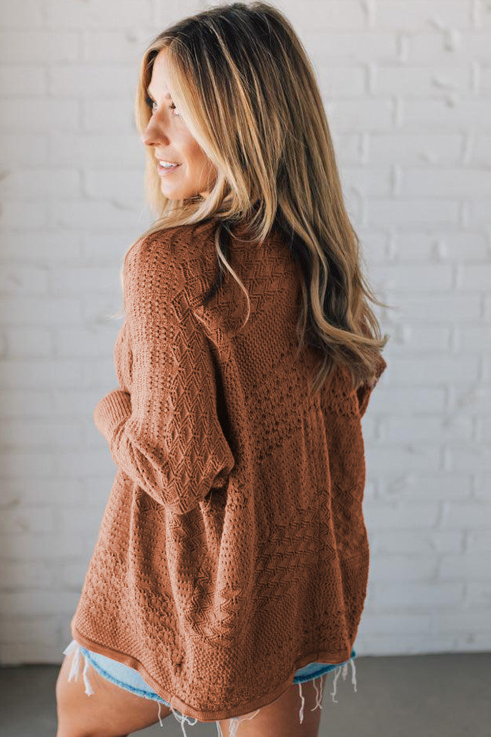Rust Pattern Hollow Knit Cardigan