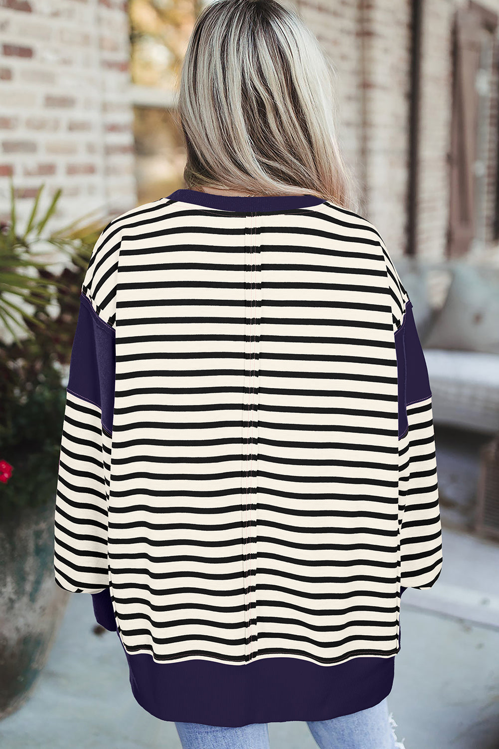 Striped Exposed Seam Loose Sweatshirt