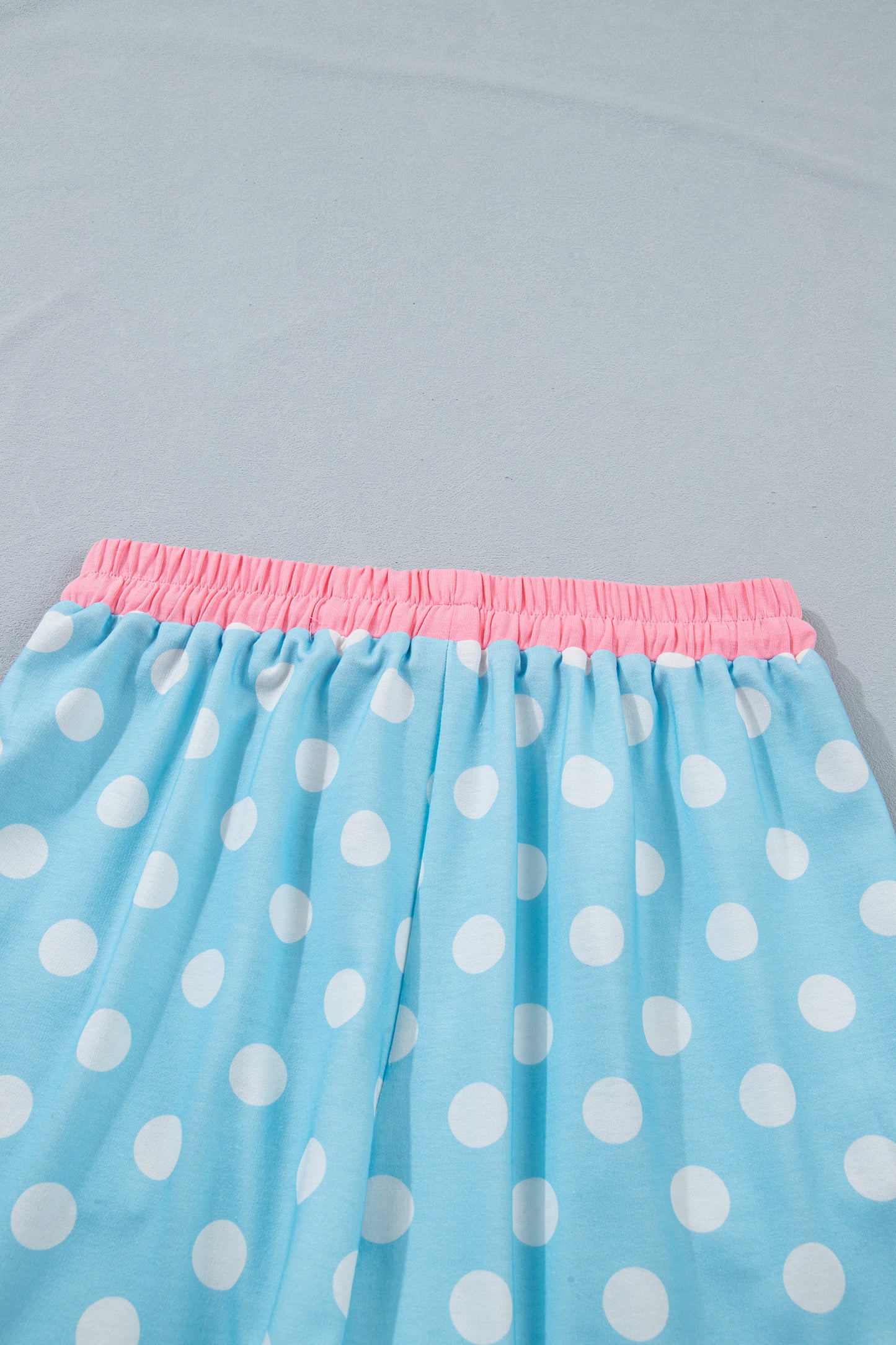Sky Blue Polka Dot Contrast Edge Casual Short Set