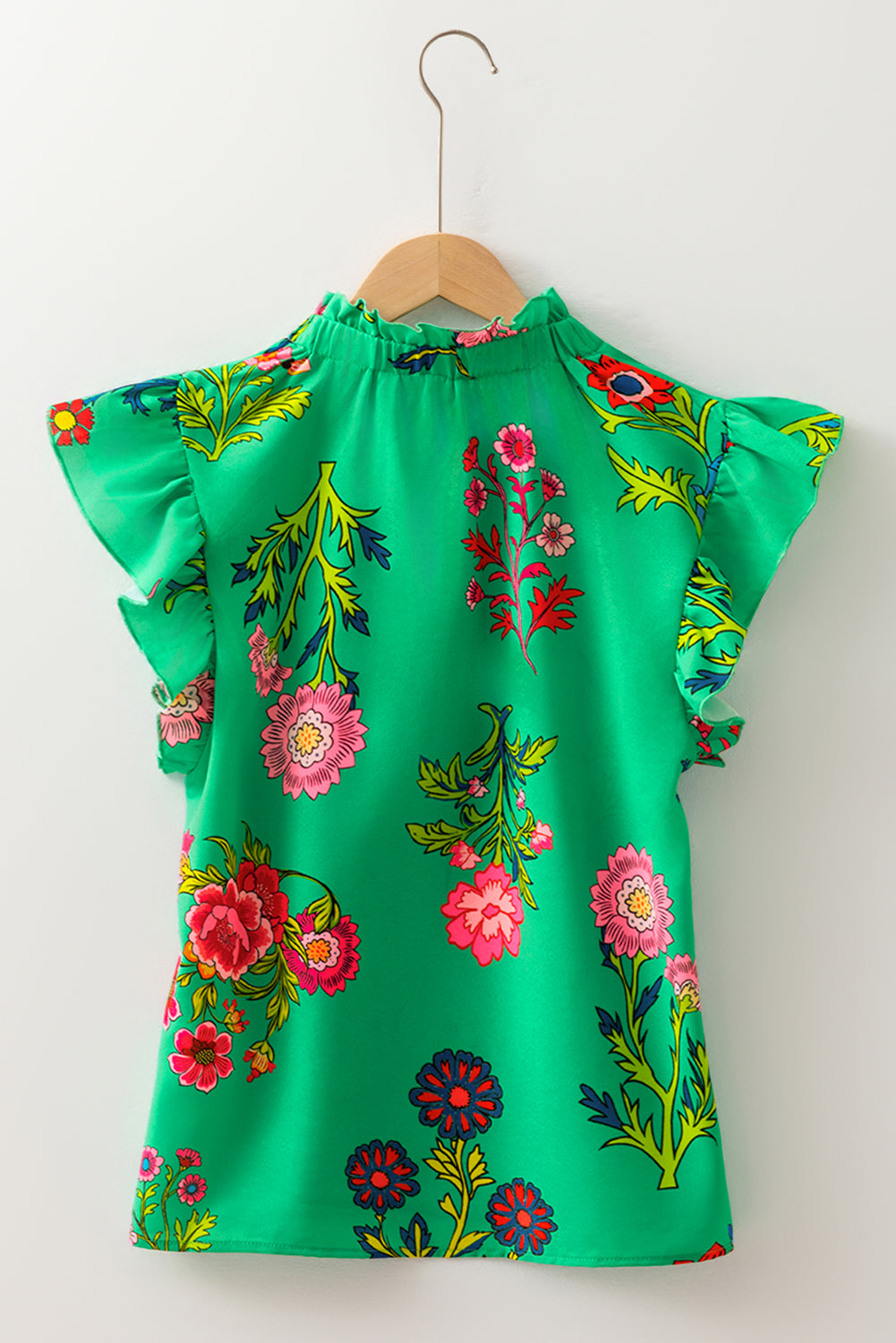 Green Floral Frill Blouse