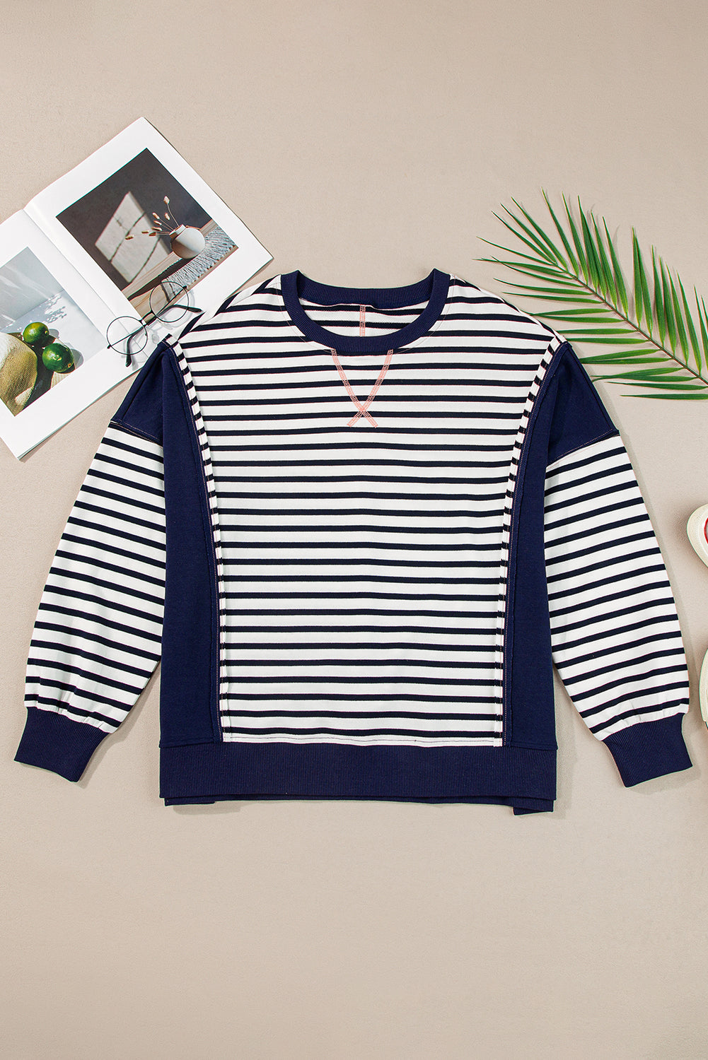 Striped Exposed Seam Loose Sweatshirt