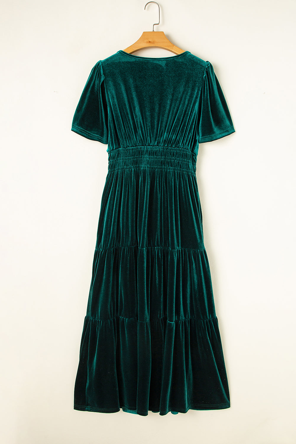 Evergreen Velvet Puff Sleeve Tiered Maxi Dress