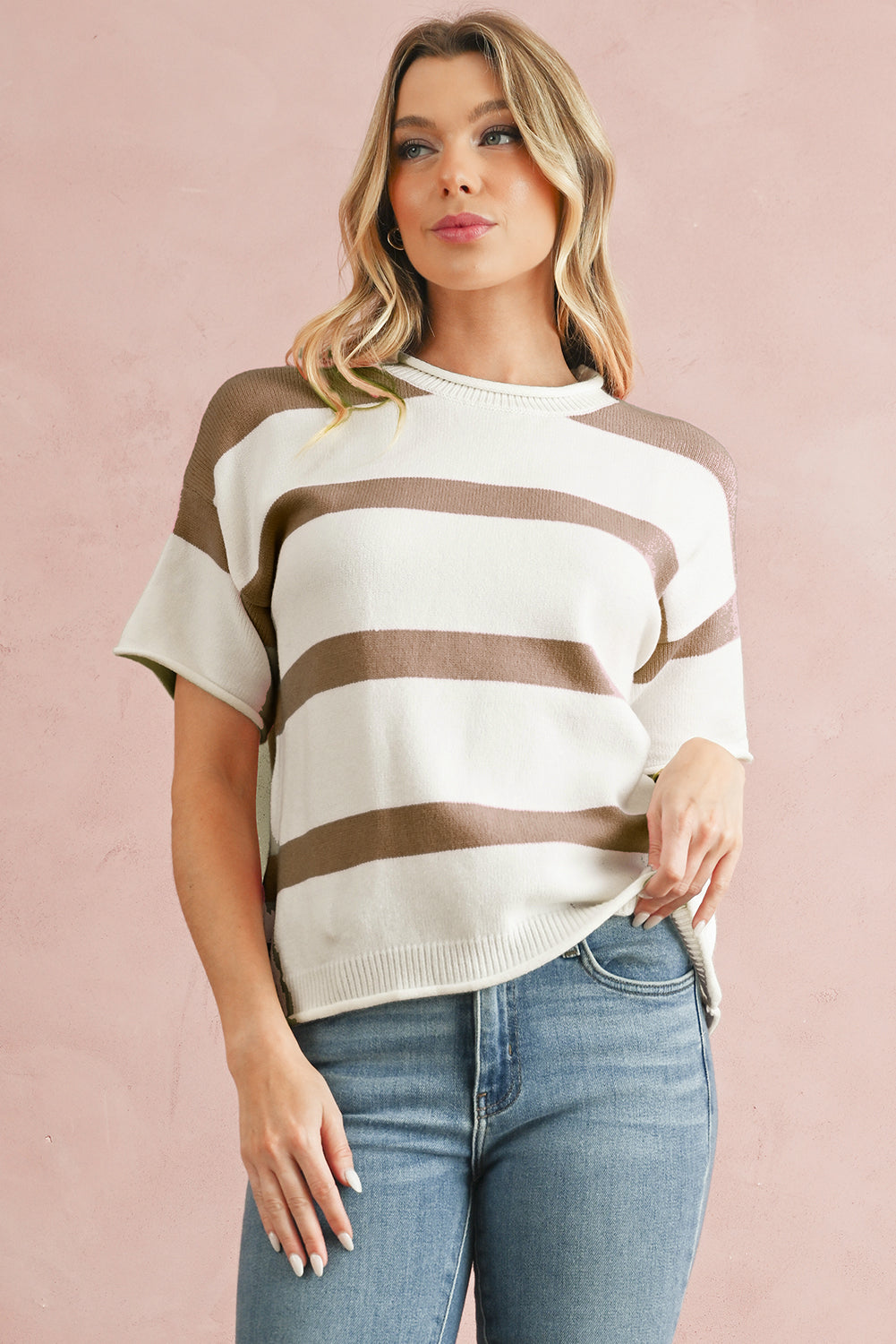 Khaki Striped Knitted Top