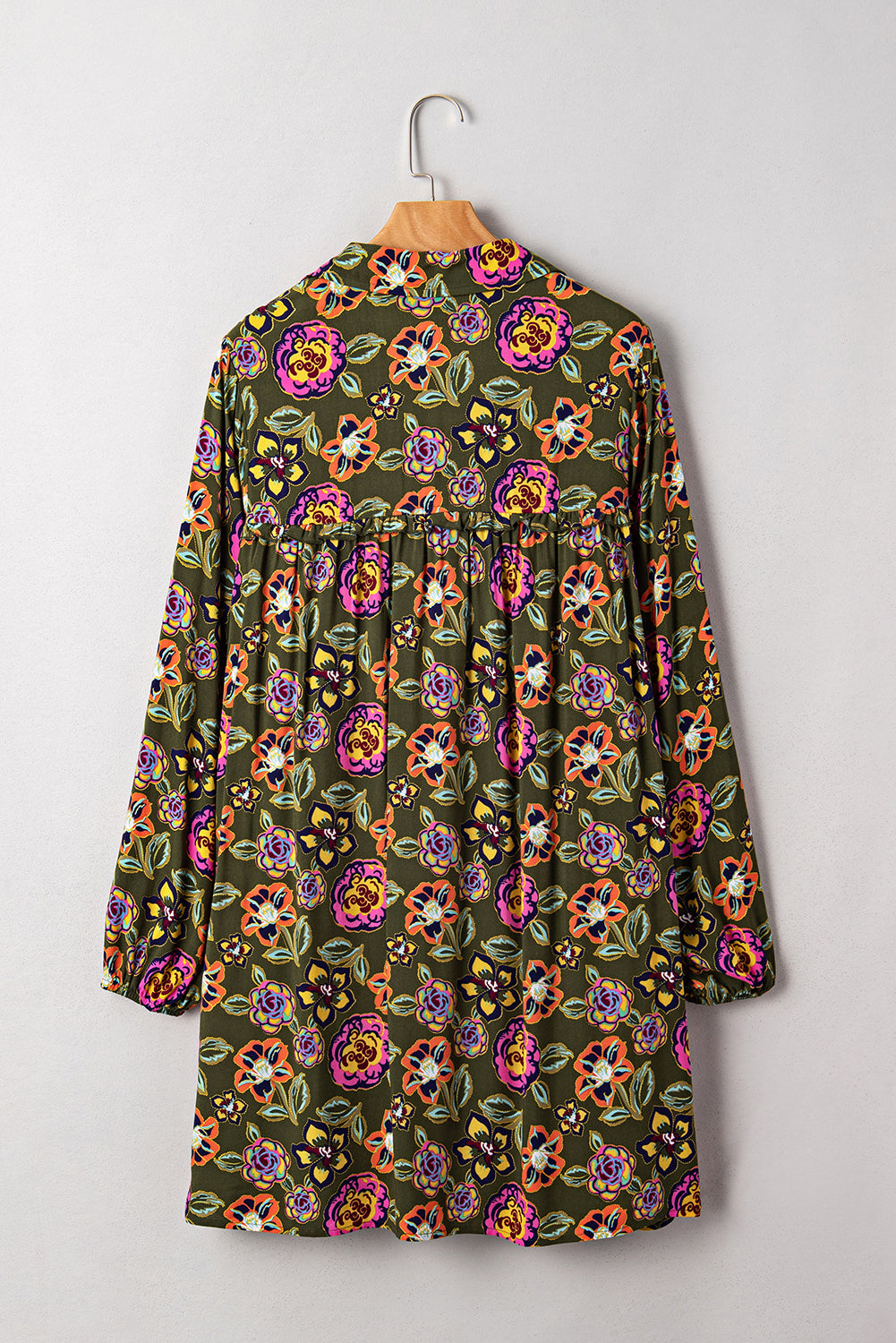 Green Floral Print Sleeve Mini Dress