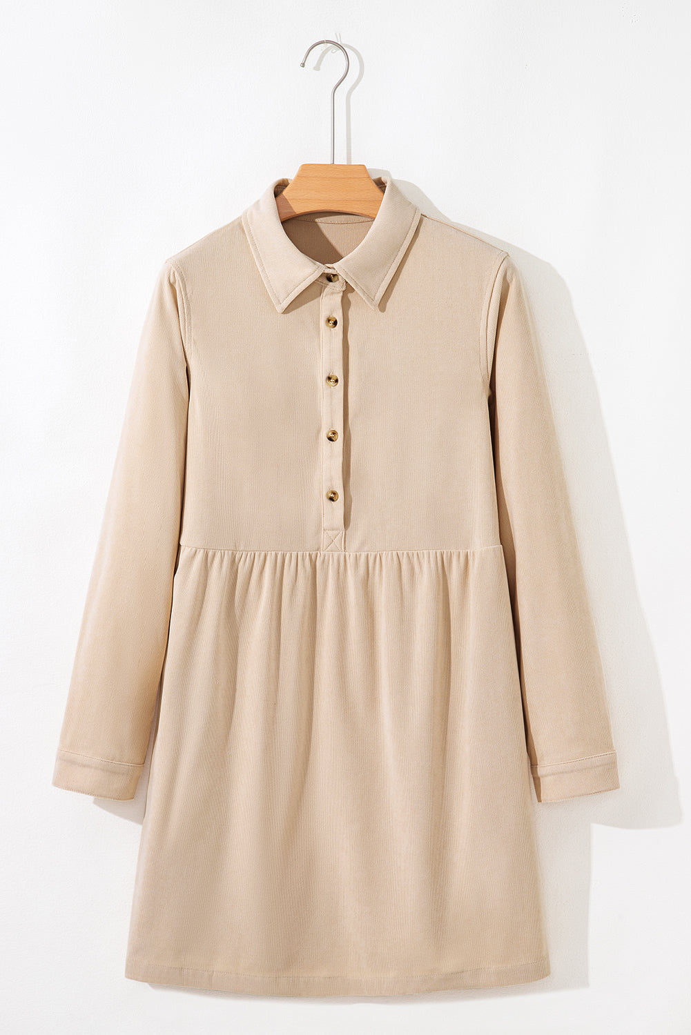 Oatmeal Corduroy Collared Mini Dress