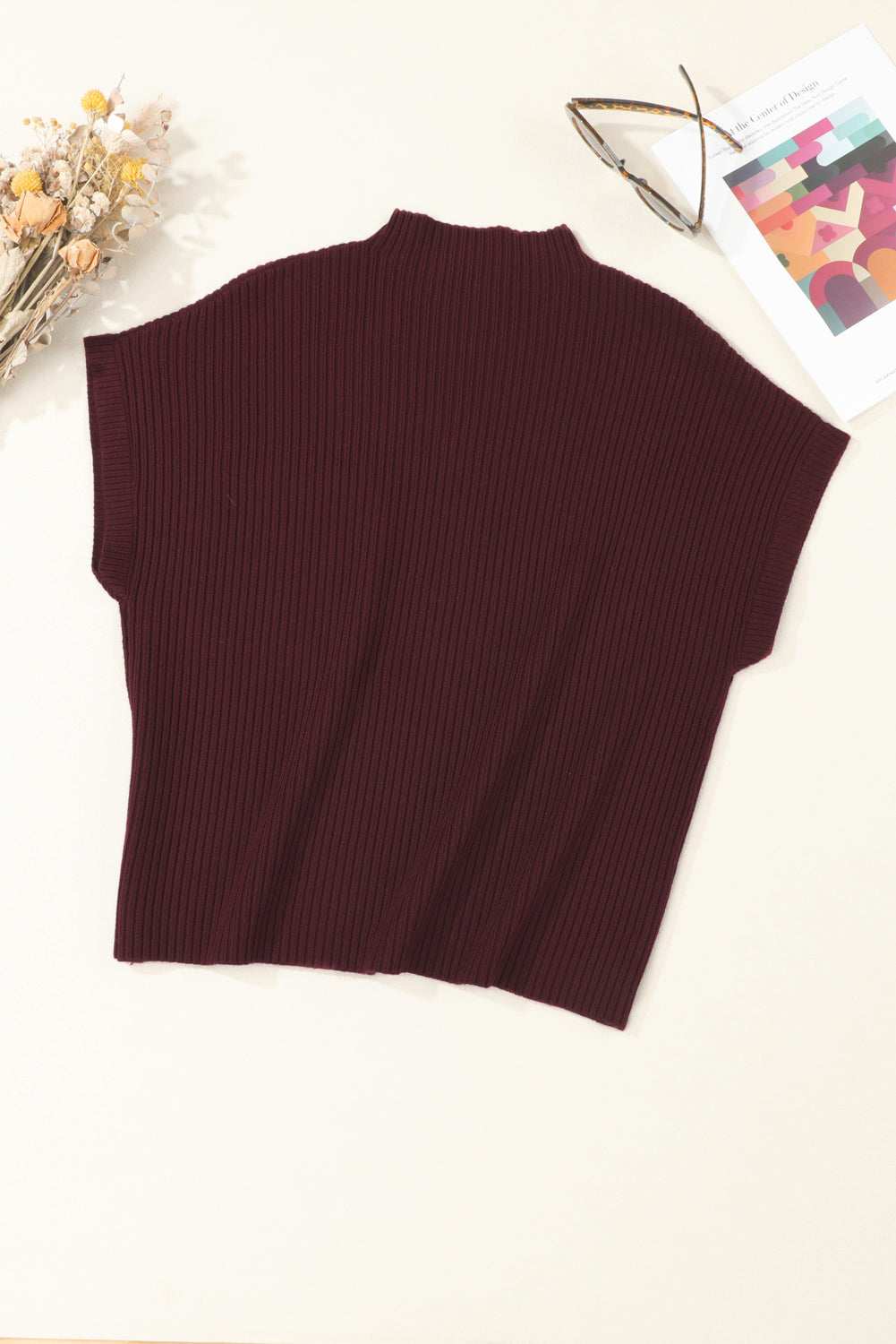 Deep Red Pocket Ribbed Sweater