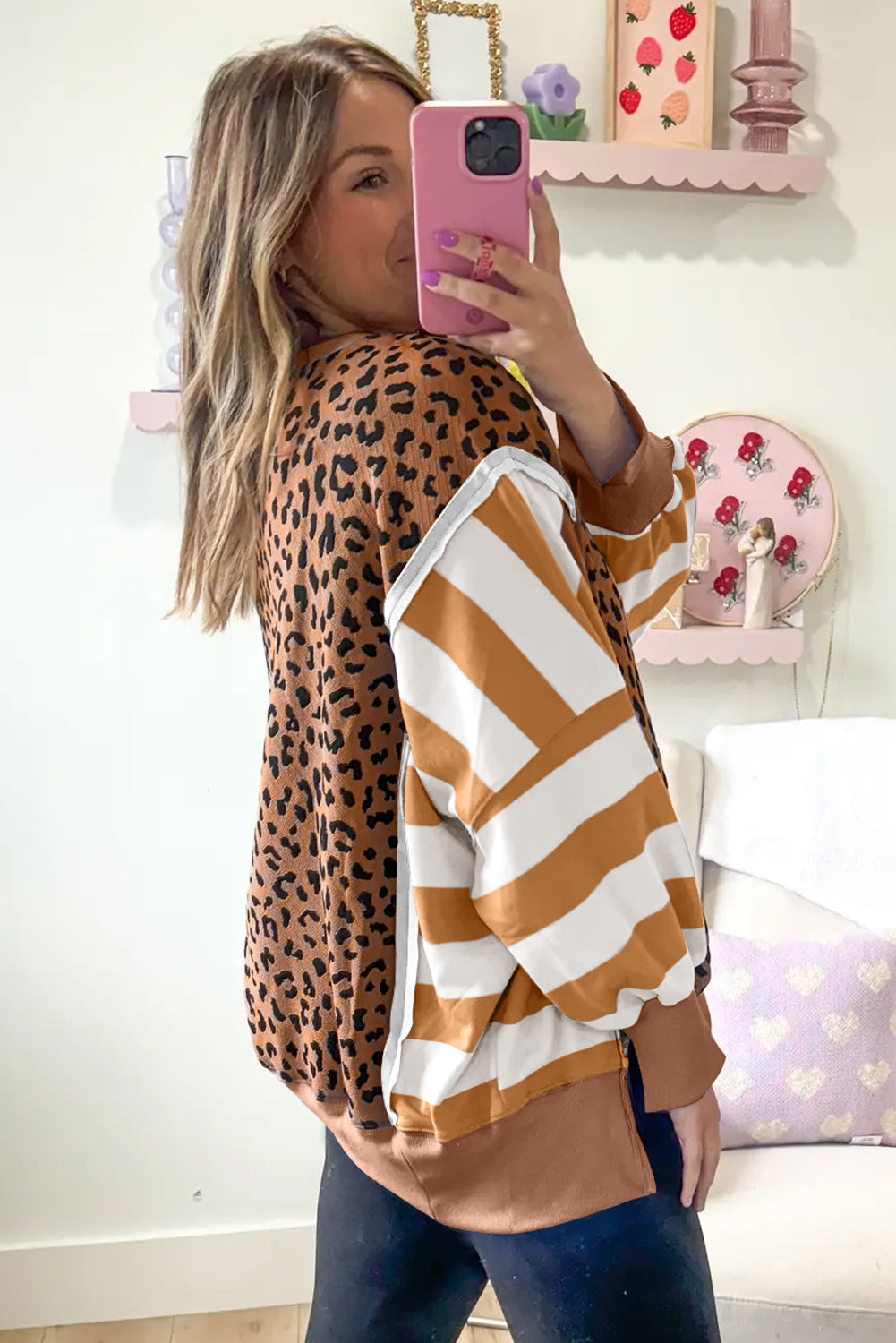Khaki Striped Leopard Sweatshirt