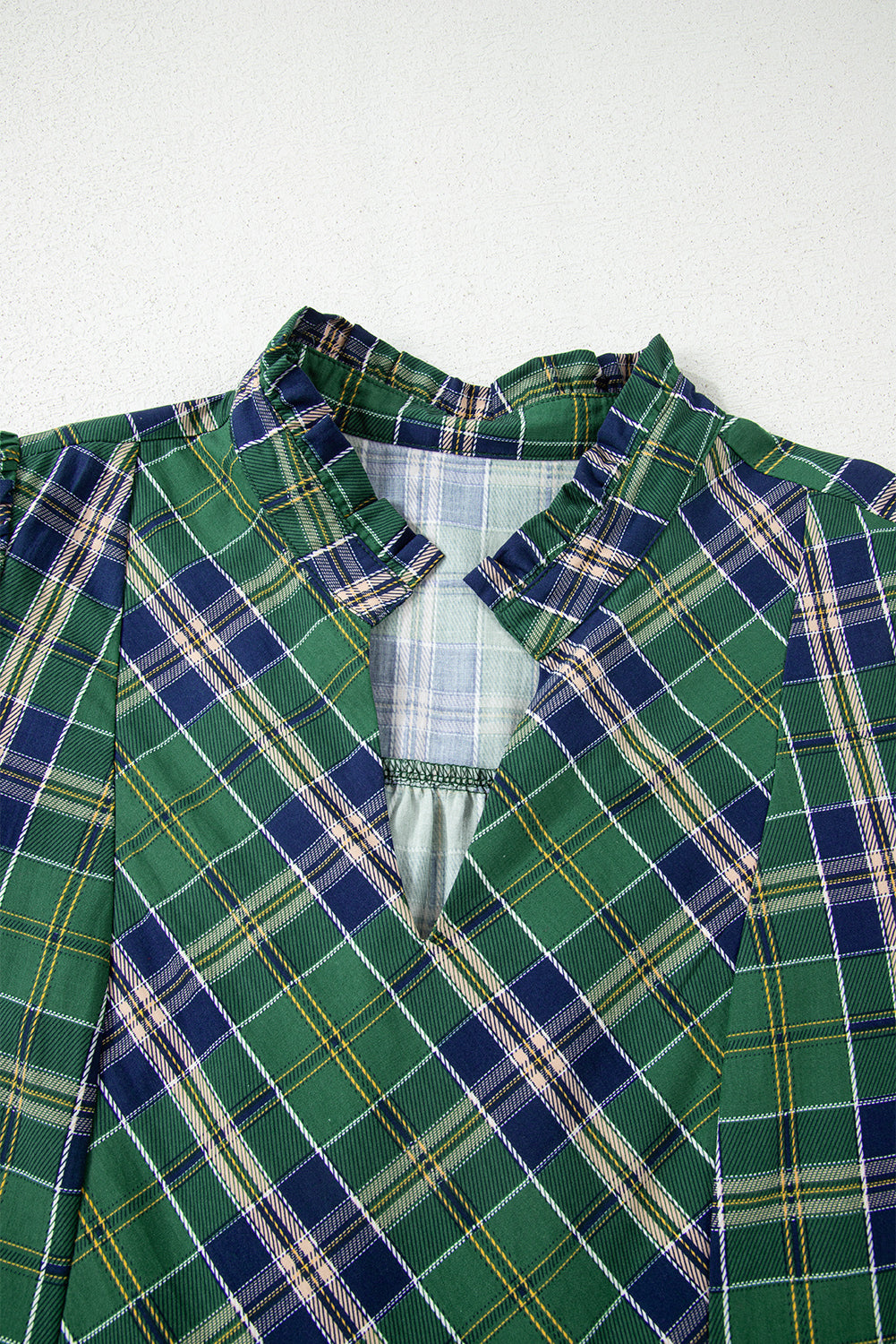 Green Plaid Frill Neck Mini Dress