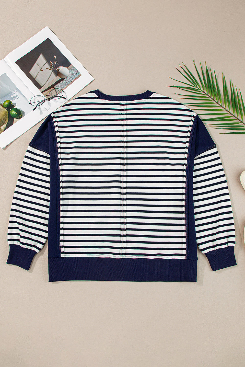 Striped Exposed Seam Loose Sweatshirt