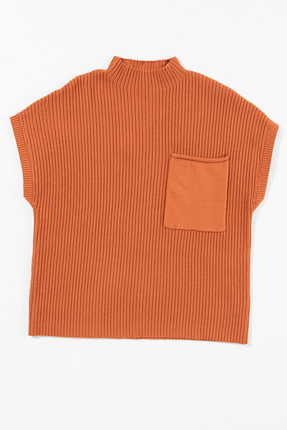 Rust Pocket Ribbed Sweater