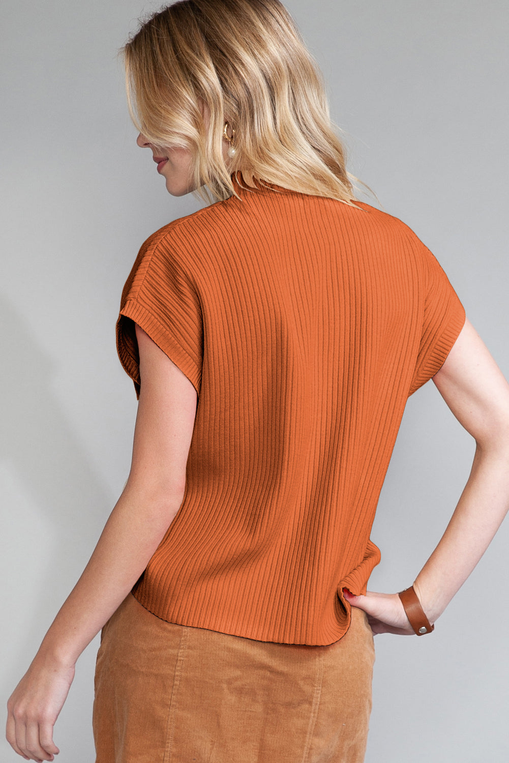 Rust Pocket Ribbed Sweater